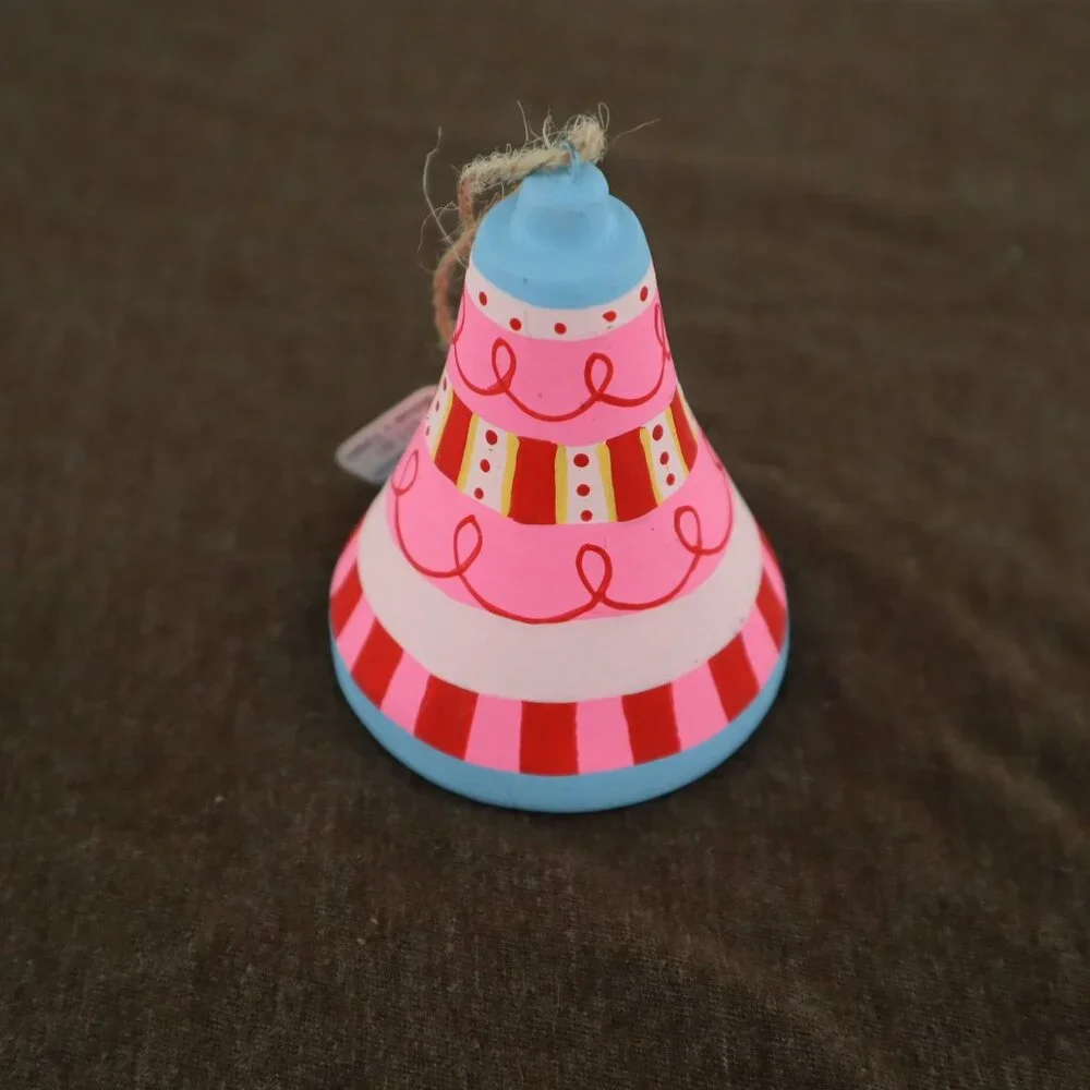 Hand-Painted Bell Ornament Pink Christmas Holiday‎ Decor Whimsical Festive NWT